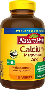 Nature Made Calcium, Magnesium & Zinc w. Vitamin D Tablets Value Size 300 Ct (3 Pack of 300)（Packaging may vary）