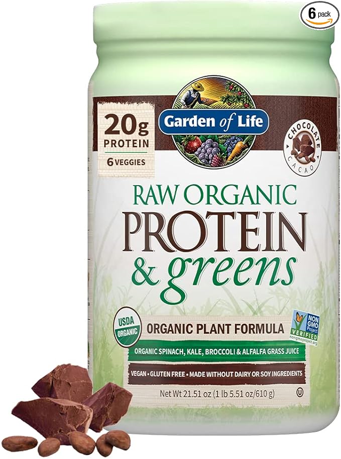 Garden of Life Raw Organic Protein & Greens, Chocolate Cacao, 1 lb 5.51 oz (610 g) (Pack of 6)