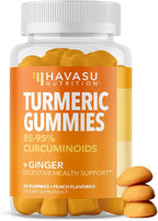 Turmeric Gummies with Ginger Root Extract - Digestive Health and Immune Support Supplement for Overall Wellness - 60 Count - Vegan, Non-GMO Curcumin Vitamin - Peach Flavor, 1 Month Supply