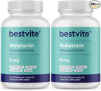 BESTVITE Melatonin 6mg (240 Vegetarian Capsules) (120 x 2) - No Stearates - Vegan - Non GMO - Gluten Free