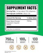 BulkSupplements.com Black Maca Powder - Black Maca Root Supplement, Herbal Supplement for Men & Women - Vegan, Gluten Free, 750mg per Serving, 100g (3.5 oz) (Pack of 1)