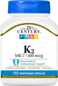 21st Century Healthcare Vitamin K2 (MK-7) 100 mg Vegetarian Capsules, 110 Count