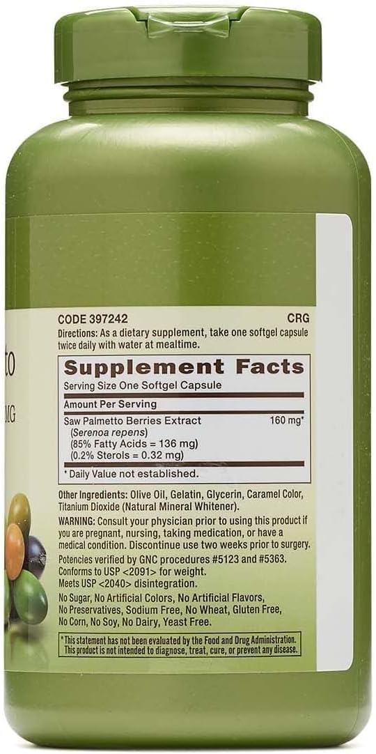 GNC Herbal Saw Palmetto Extract 160mg Supplement, 200 Servings