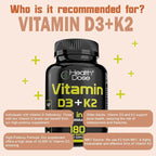 Health Dose Vitamin D3 10,000 IU + K2 (MK7) Supplement, 2-in-1 Formula, Immune Support, a Healthy Mood, Heart, Joint, Teeth, Bone Health, Calcium Absorption, 180 softgels. (2)