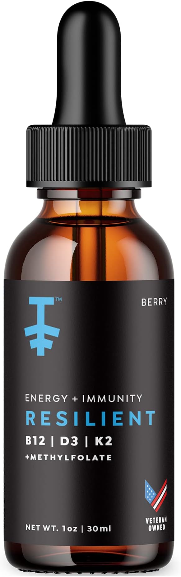 PROTEKT Resilient Vitamin D3 K2 B12 Drops - Liquid B12 K2 D3 Vitamin Supplement with Methylfolate, Liquid Drops for Energy & Recovery, Methy Folate for Sleep & Mood - Natural Berry 30mL