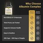 Premium Albumin Complex - Egg White & Whey Protein Blend with Royal Jelly & Essential Amino Acids - Daily Muscle Recovery & Nutrition Supplement - 200 Tablets