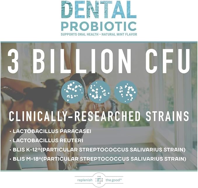 Replenish the Good Dental Probiotic, 30 Sugar Free Chewable Tablets, Mint Flavor - Vegan Supplements w/BLIS K12 & M18 - Boosts Oral Health - Fights Bad Breath (Halitosis), Tooth Decay, Strep Throat