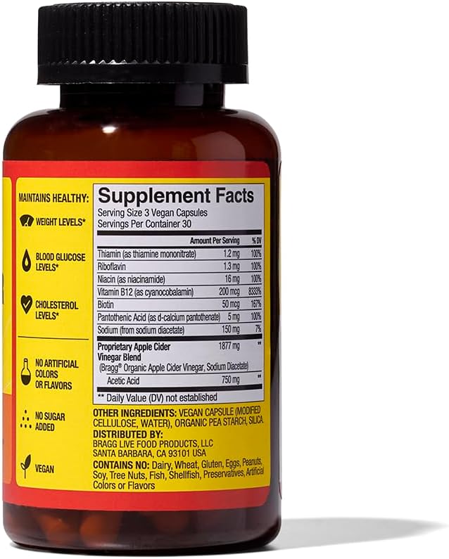 BRAGG Renew Apple Cider Vinegar Capsules with Phytoceramides Energy Apple Cider Vinegar Capsules with B Vitamins