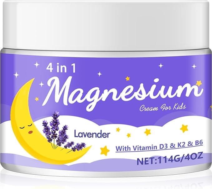 Magnesium Lotion for Kids & Babies, Lavender Magnesium Cream for Sleep, Natural Soothing Moisturizing Butter, Easy for Arms & Legs, Calms & Relaxes, All Night Relaxation (4 oz, Lavender)