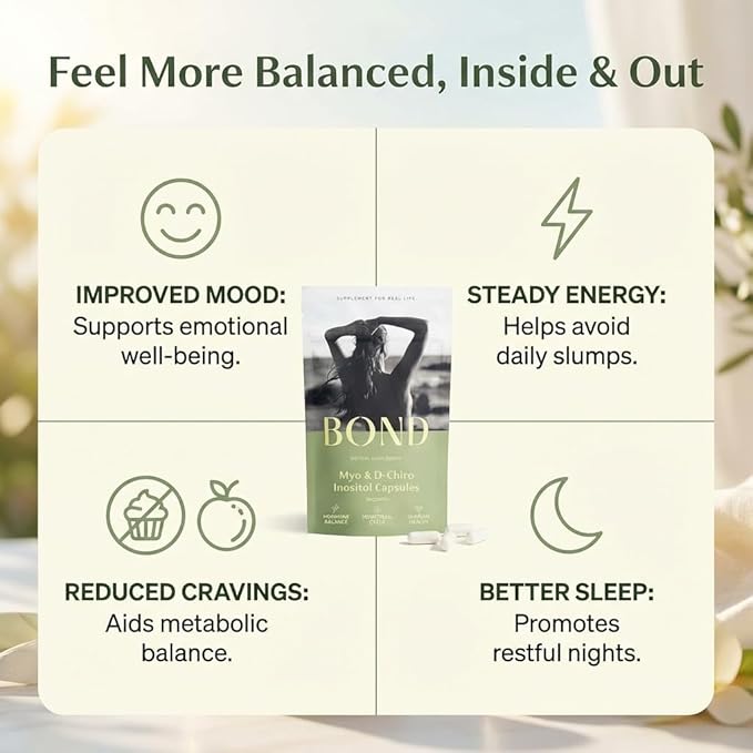 BOND Myo-Inositol & D-Chiro Inositol Supplement for Women | Supports PCOS & Hormone Balance, Ovulation & Regular Cycles – 40:1 Ratio | Fertility Supplements for Women | 90 Vegan Capsules (3/Day)
