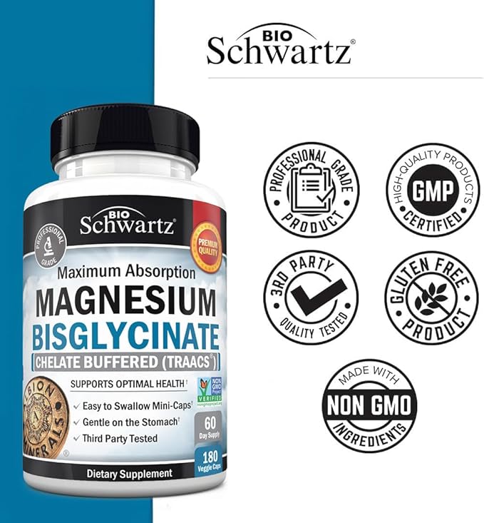 Magnesium Bisglycinate Chelated Supplement - High Absorption Magnesium Glycinate Supplement for Women and Men - Sleep, Muscle, Bone & Joint Support - Non-GMO, Non-Laxative Chelate - 180 Capsules