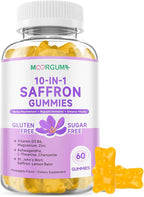 Saffron Gummies for Adult Kids, 10-IN-1 Cortisol Support Supplement with Saffron 88.5mg, Vitamin D3, B6, Magnesium, Zinc, Ashwagandha, L-Theanine, St. John's Wort, For Emotions, Slumber, 60 Count