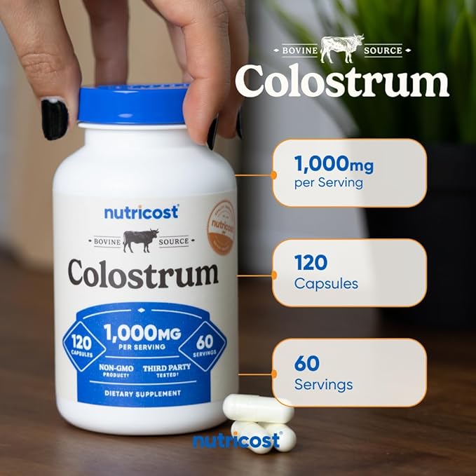 Nutricost Colostrum 1000mg, 120 Capsules - Gluten Free & GMO Free, 60 Servings