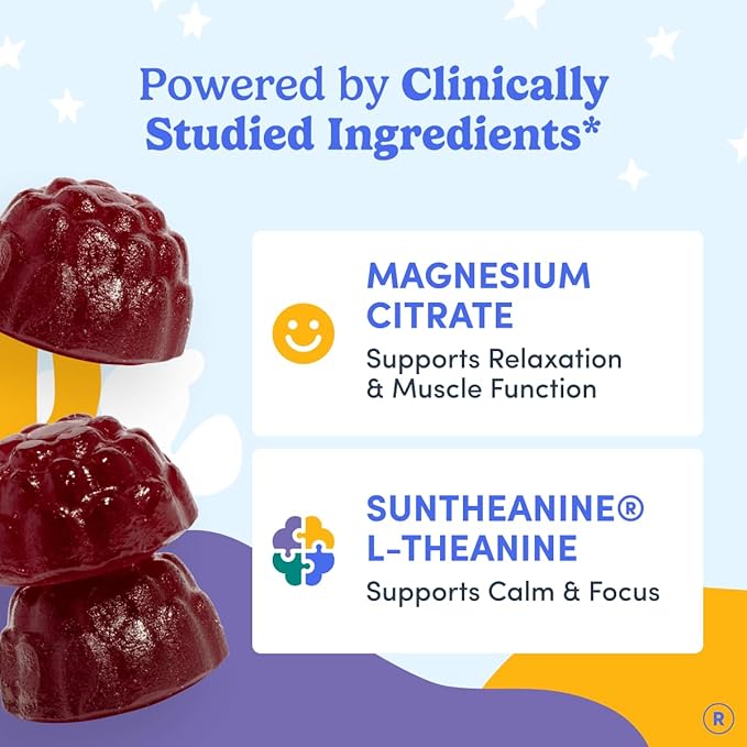 FIRST DAY Magnesium for Kids Gummies – Calm Kids Magnesium Citrate Gummies to Support Sleep & Relaxation – Bedtime Supplement with Suntheanine® L-Theanine, NO Melatonin - Strawberry - 30-Day Supply