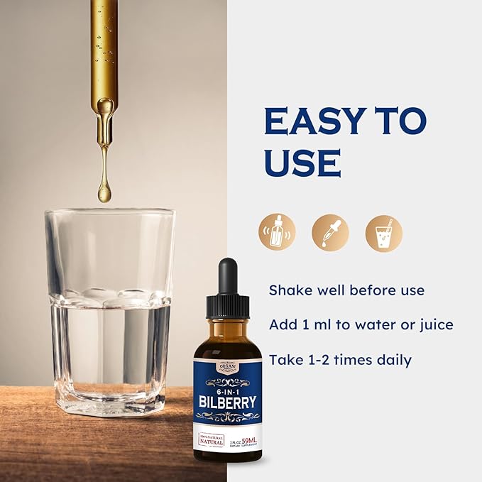 Bilberry Extract Supplement for Eye Health, 6-in-1 Herbal Formula Liquid Drops to Support Eye Strain, Dry Eyes, and Vision Health, Blend with Lutein Zeaxanthin & Eyebright Herb. 2oz