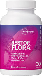 Microbiome Labs Restorflora Probiotics for Digestive Health - Gut Health Supplements with Dual Action Probiotics for Women & Men - Support Bowel Regularity & Immune Function (60 Capsules)