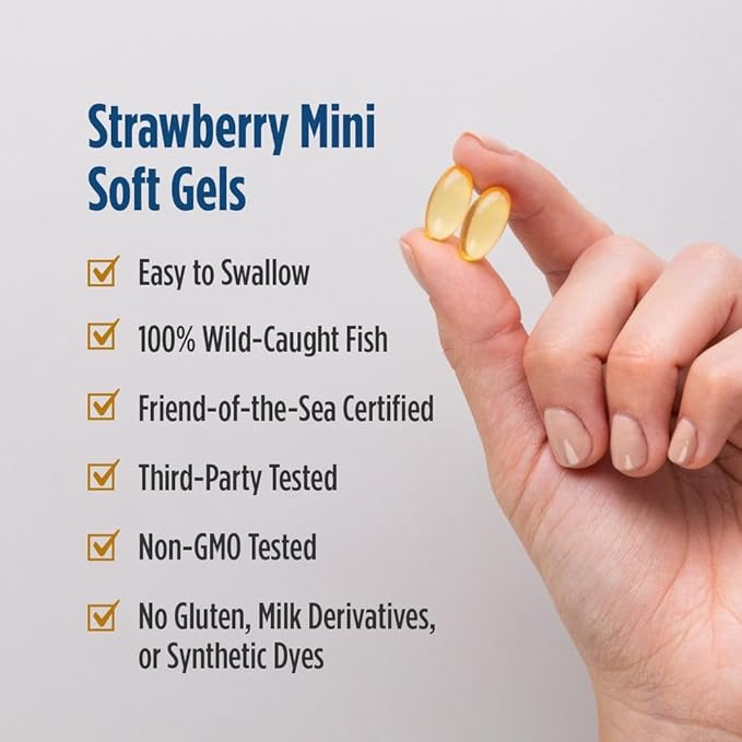 Nordic Naturals Ultimate Omega 2X Teen, Strawberry - 60 Mini Soft Gels - 1120 mg Total Omega-3s with EPA & DHA - Brain Health, Positive Mood, Social Development, Learning - Non-GMO - 30 Servings