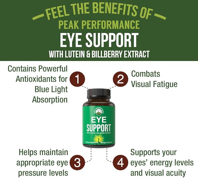 Peak Performance Eye Vitamins - Macular Support Supplement with Lutein, Zeaxanthin, Astaxanthin, Carotenoids, Bilberry Extract. Capsules for Aging Eyes, Computer, Smartphone Users. Avoid Degeneration