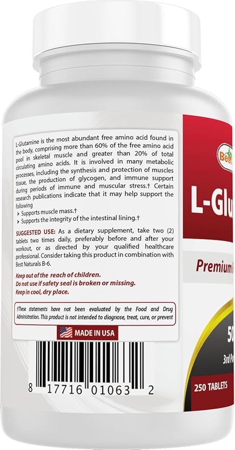 Best Naturals L-Glutamine 500mg, 250 Tablets (250 Count (Pack of 2))
