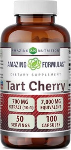 Amazing Formulas Tart Cherry 700 Mg | 10:1 Extract | 100 Capsules Supplement | Non-GMO | Gluten-Free | Made in the USA