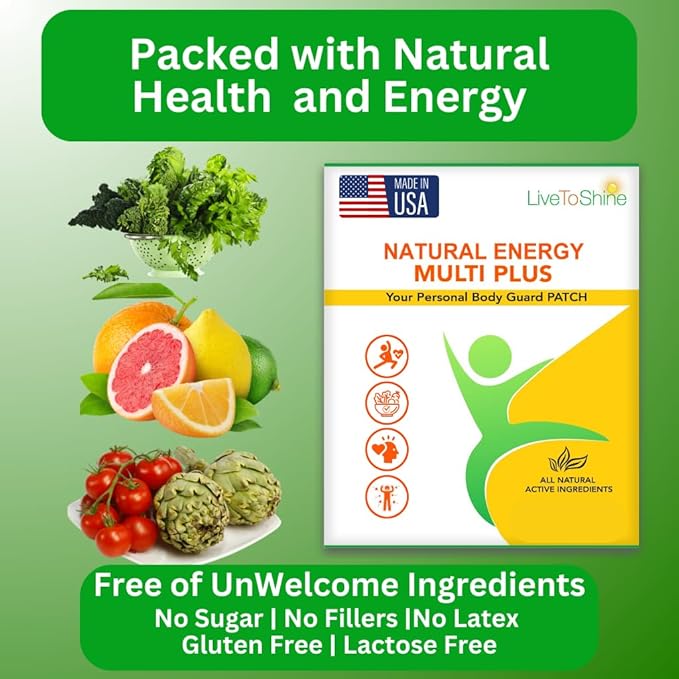 Live To Shine Multi Plus Patch – 30-Day Supply – USA-Made Topical Wellness Patch for Women & Men – Vegan, Sugar-Free, Gluten-Free, Non-GMO – Daily Energy & Immune Support