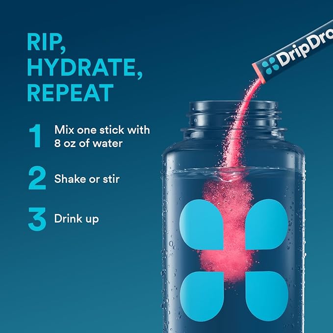 DripDrop Hydration Packets - Sunburst Variety Pack - Single Serve Electrolytes Powder Drink Mix - Lemon Lime, Strawberry, Peach, Black Cherry - Non-GMO, Gluten Free, Vegan - 32 Sticks