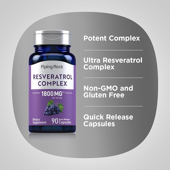 Piping Rock Resveratrol Complex | 90 Capsules | Ultra Potent | Non-GMO, Gluten Free Supplement