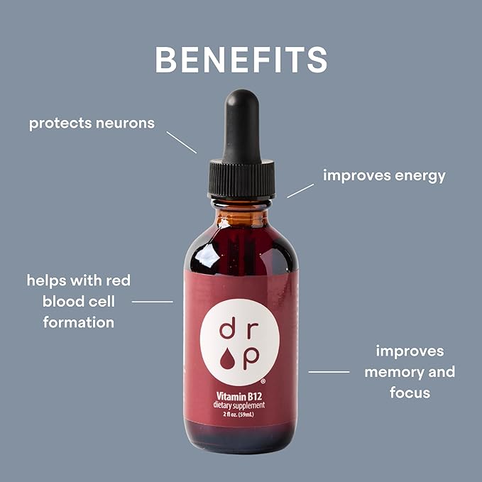 Vitamin B12 2500 mcg 2 oz Liquid Drops for Energy Production, Nervous System Health - No Artificial Preservatives, Non-GMO, Gluten Free, Vegan-Friendly
