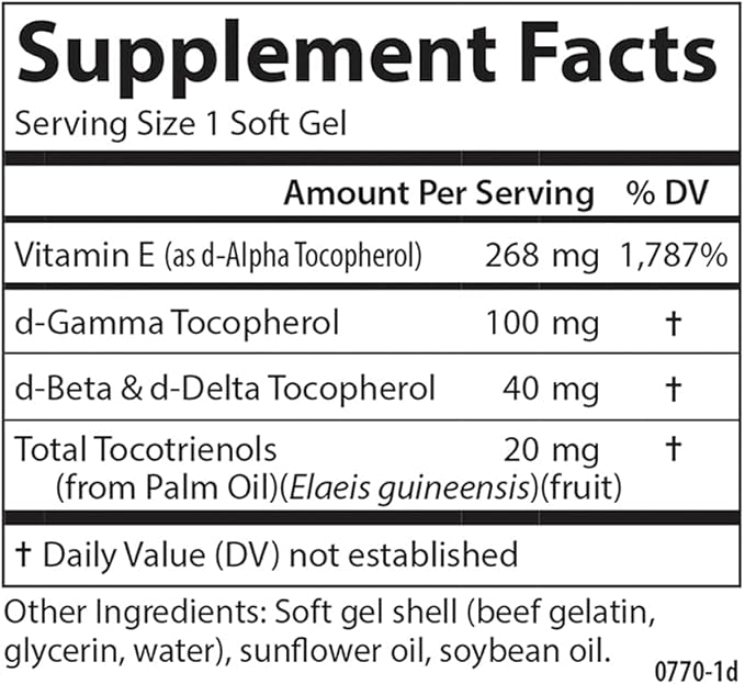 Carlson - E-Gems Elite, 400 IU Vitamin E with Tocopherols & Tocotrienols, Heart Health & Optimal Wellness, Antioxidant, 60 soft gels