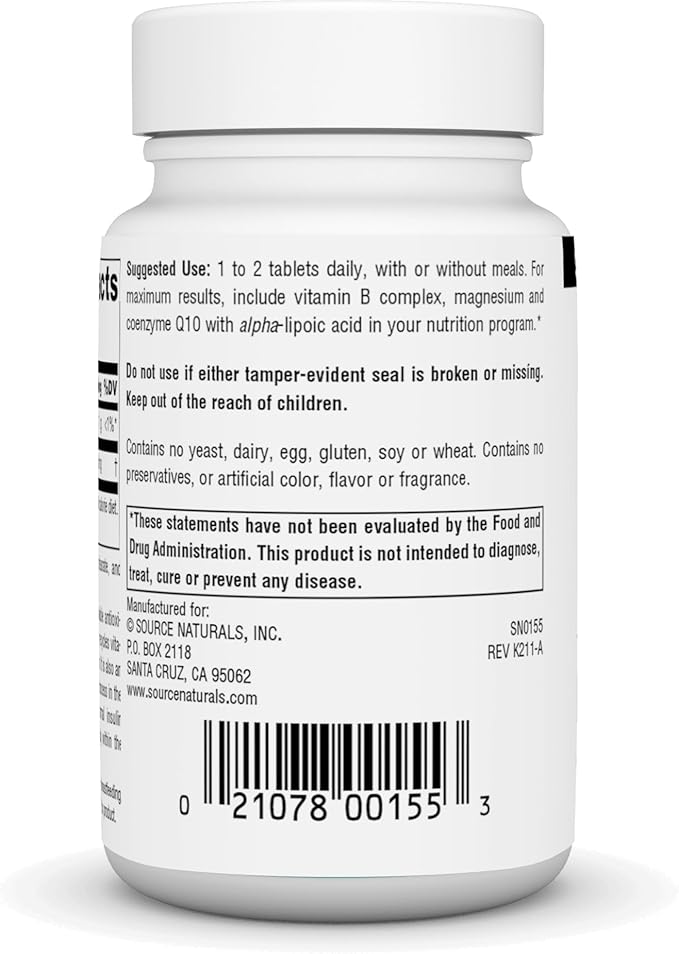 Source Naturals Alpha Lipoic Acid Supports Healthy Sugar Metabolism, Liver Function & Energy Generation* - 100 mg - 120 Tablets