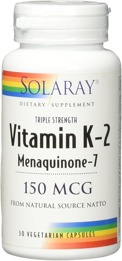Solaray Triple Strength Vitamin K-2 as MK-7 150 mcg - Vitamin K2 MK7 Supplement for Bone Health Support, Pure Vit K2 as Menaquinone for Women and Men - 30 Vegan Capsules