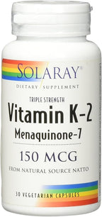 Solaray Triple Strength Vitamin K-2 as MK-7 150 mcg - Vitamin K2 MK7 Supplement for Bone Health Support, Pure Vit K2 as Menaquinone for Women and Men - 30 Vegan Capsules
