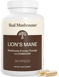 Real Mushrooms Lion’s Mane Supplement Capsules - Organic Lions Mane Extract for Overall Wellbeing - Beta Glucan Supplements – Vegan 300 ct Mushroom Extract