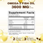 Vitamatic Triple Strength Omega 3 Fish Oil 3600mg Per Serving, 2160mg Omega 3 Fatty Acids, 1296mg EPA + 864mg DHA, Burpless Lemon Flavor, 180 Softgels