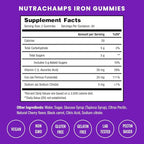 NutraChamps Iron Gummies with Vitamin C, 20mg Iron Blood Cell Formation Support, 120 Gummies for Iron Deficiency & Anemia, Energy, Focus, Immune Boost Pack of 2