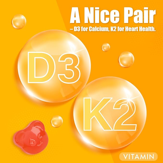 Natural Vitamin D3 K2 Gummies, 2000 IU Vitamin D3 & 100 mcg Vitamin K2,Supports Healthy Bone, Immune Health Supplement, GMO Free, Gluten Free, Strawberry Flavor, 120 Count