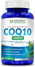 Natural Vitamin CoQ10 400mg 200 Capsules Maximum Strength High Absorption Gluten Free Non-GMO