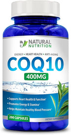 Natural Vitamin CoQ10 400mg 200 Capsules Maximum Strength High Absorption Gluten Free Non-GMO