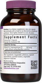 Bluebonnet Nutrition Vitamin K2 Supplement 100 mcg Daily Vit K2 MK7 Heart Health & Bone Vitamins for Women & Men* - Vegan, non-GMO, Dairy-Free, Gluten-Free Vit K - 100 Vegetable Capsules