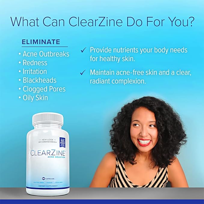 Acne Pills for Teens & Adults | Clear Skin Supplement, Vitamins for Hormonal & Cystic Acne | Stop Breakouts, Oily Skin and Zits, 90 Caps