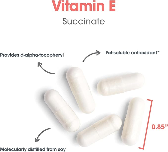 ARG Vitamin E Succinate - 400 IU d-Alpha-Tocopheryl Succinate - Antioxidant & Energy Support - Dry Powder Vegetarian Capsules - Hypoallergenic Formula - 100 Servings - 100 Capsules
