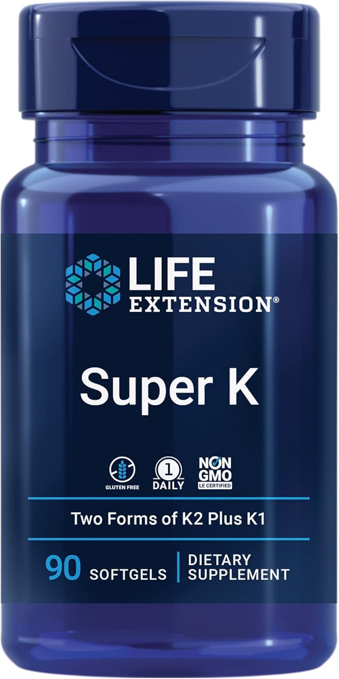 Life Extension Super K Vitamin K1, K2 MK-7, MK-4, Vitamin C, Bone/Heart Health, 3-Month Supply and Boron 3 Mg 100 Vegetarian Capsules