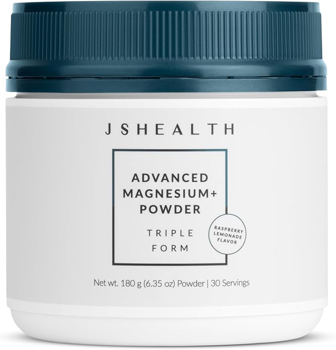 JSHealth Magnesium Powder for Sleep. 400mg Triple-Form Glycinate, Citrate, Amino Acid Chelate. Raspberry Lemonade. By Nutritionist Jessica Sepel (30 Servings) - Raspberry Lemonade