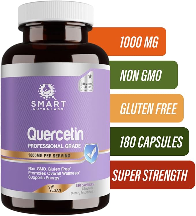 Smart Nutra Labs Quercetin 1000mg- 180 Vegan Capsules, 100% Pure Quercetin Supplement- Non-GMO, Gluten Free, Third Party Tested