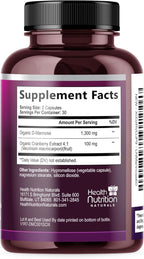 D-Mannose Supplement - 1,300mg Organic D Mannose Per Serving with Organic Cranberry Extract - Fast-Acting, Natural Urinary & Bladder Support for Women & Men – Flush & Cleanse Impurities – 60 Capsules