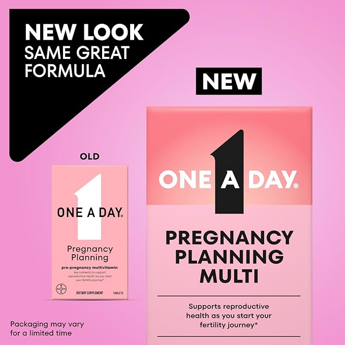 One A Day Pregnancy Planning Prenatal Multivitamin for Women, Pre Pregnancy Vitamins for Women with Methylfolate, Folic Acid, Zinc, Vitamin B12 & Vitamin D to Support Reproductive Health, 60 Tablets