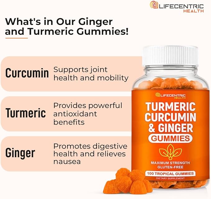 Turmeric Gummies for Adults and Kids | Max Strength Turmeric and Ginger Supplement | Vegan Organic Natural Turmeric Curcumin Gummies for Overall Health | Best Curcumin Supplement with Ginger