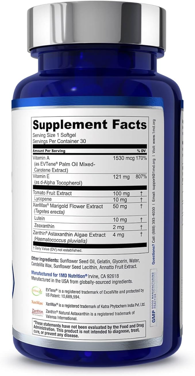 1MD Nutrition VisionMD Eye Vitamin CARMIS - Eye Supplement for Adults - with OptiLut Lutein & Zeaxanthin - Supports Vision Health Care, Everyday Eye Strain, & Occasional Dry Eye - 30 Softgels