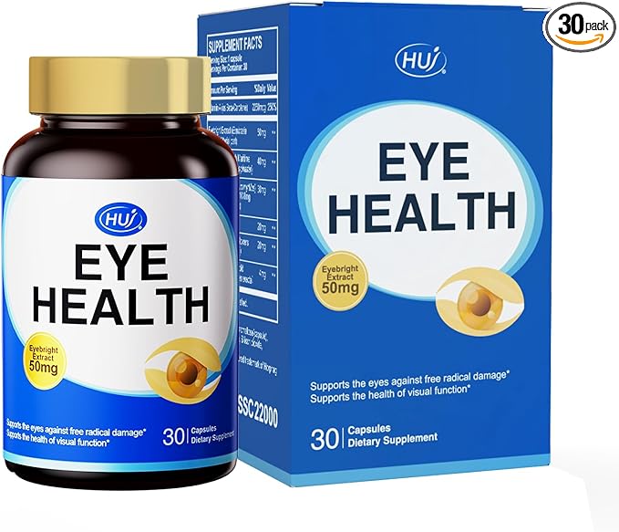 HUJ Eye Health - Eye Supplement for Adults with Pycnogenol®(French Maritime Pine Bark Extract)，Bilberry Extract，Lutein - Supports Vision, Eye Function, and Blue Light Protection* - 30 Capsules