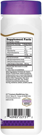 21st Century Omega-3 Fish Oil 1000 mg Softgels 90 Soft Gels (Pack of 8)